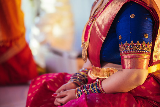 Cream with red combination bridal saree | Wedding saree blouse designs,  Wedding blouse designs, Wedding saree indian