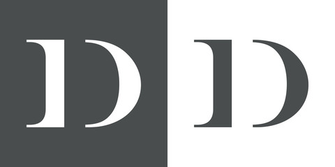 Icono plano letra D espacio negativo en gris y blanco