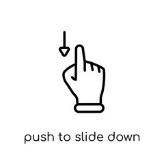 Push to slide down icon. Trendy modern flat linear vector Push to slide down icon on white background from thin line Hands and guestures collection
