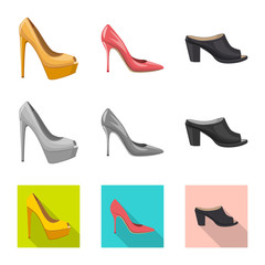 Vector illustration of footwear and woman logo. Set of footwear and foot vector icon for stock.