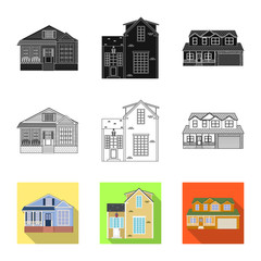 Isolated object of building and front sign. Set of building and roof stock vector illustration.