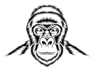 Vector image of a black gorilla on a white background.