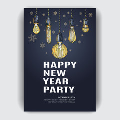 New Year's illustration card. Invitation flyer for a Christmas party.