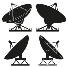 Black and white satellite antena silhouette set