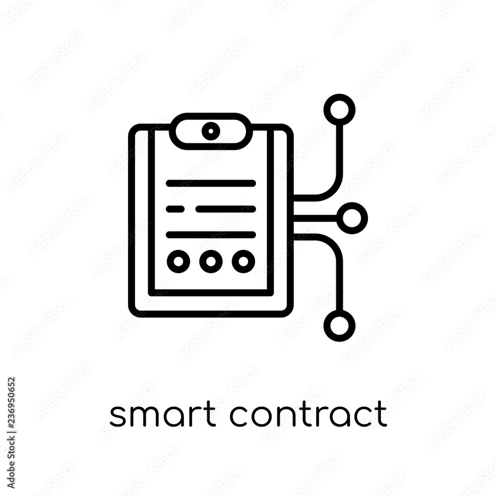 Poster smart contract icon. trendy modern flat linear vector smart contract icon on white background from t