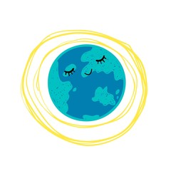 Funny hand drawing of the planet earth. Vector illustration. Earth day.