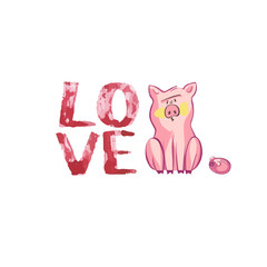 Happy pigs with love letters, presents for Valentine s day on white background.