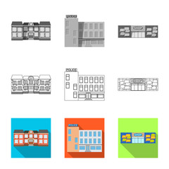 Isolated object of building and front icon. Collection of building and roof stock vector illustration.