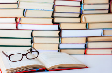 Many Books Piles, back to school background with copy space 