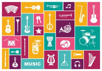 Silhouettes of musical instruments. Icon sen in flat style © Katsiaryna