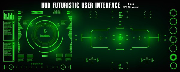 HUD futuristic green user interface, dashboard display virtual reality technology screen