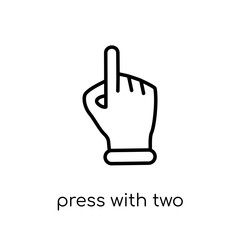 Press with two fingers icon. Trendy modern flat linear vector Pr