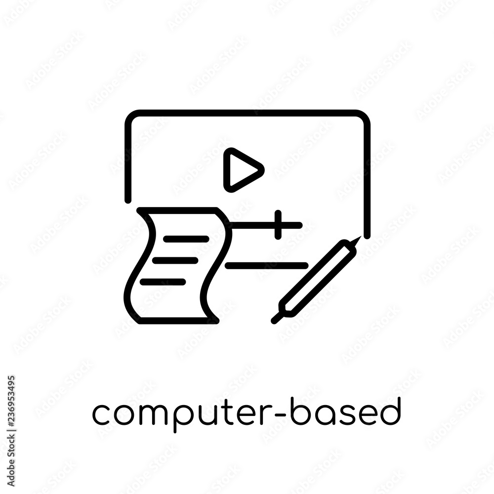 Poster computer-based training icon. trendy modern flat linear vector computer-based training icon on white