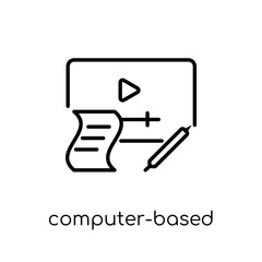 computer-based training icon. Trendy modern flat linear vector computer-based training icon on white background from thin line E-learning and education collection, outline vector illustration