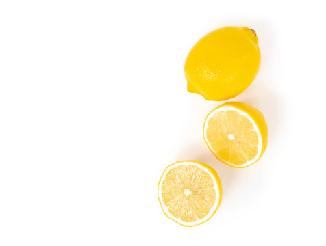 Closeup top view  fresh lemon fruit slice on white background, food and healthy concept