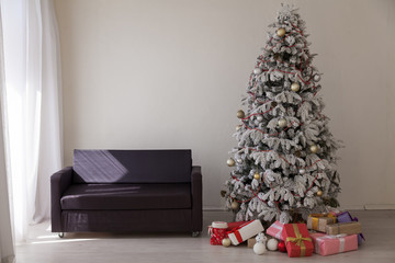 happy holidays Christmas new year tree gifts Interior white room