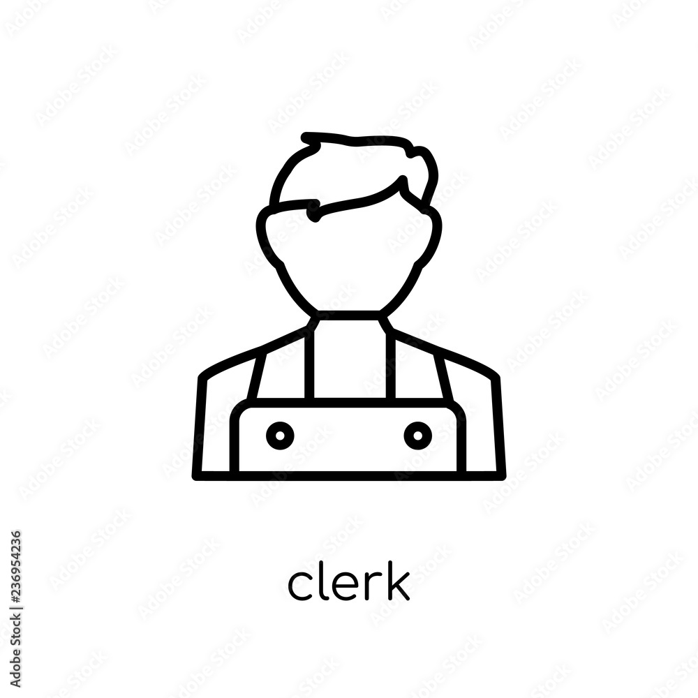 Poster clerk icon. trendy modern flat linear vector clerk icon on white background from thin line professio