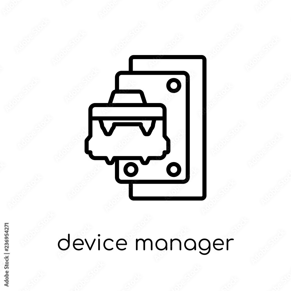 Poster device manager icon. trendy modern flat linear vector device manager icon on white background from t