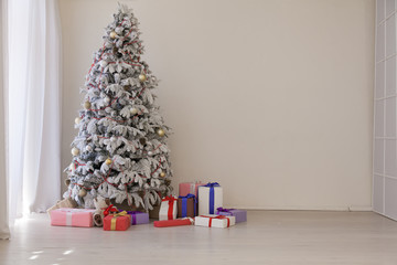 happy holidays Christmas new year tree gifts Interior white room
