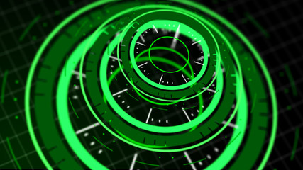 Digital ai technology background. Futuristic green virtual graphic element. HUD design. 3D rendering.