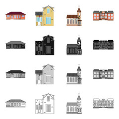 Isolated object of building and front icon. Collection of building and roof vector icon for stock.