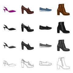 Isolated object of footwear and woman icon. Collection of footwear and foot stock vector illustration.