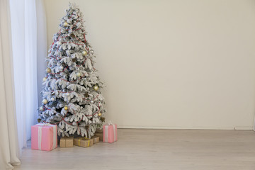happy holidays Christmas new year tree gifts Interior white room
