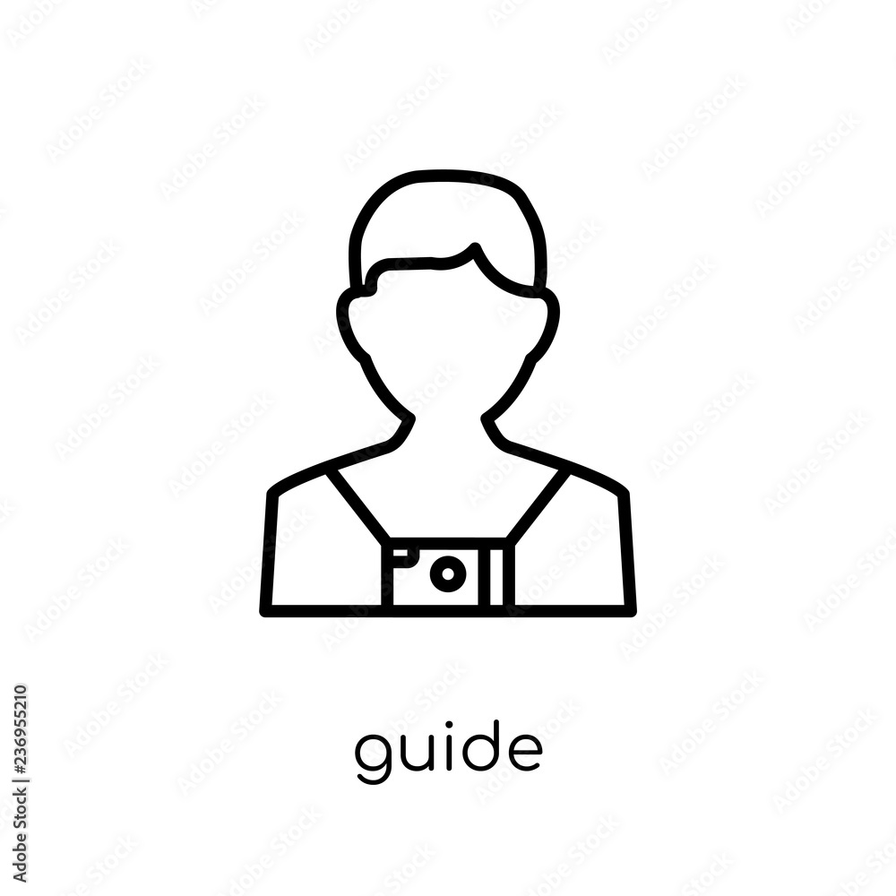 Poster guide icon. trendy modern flat linear vector guide icon on white background from thin line professio