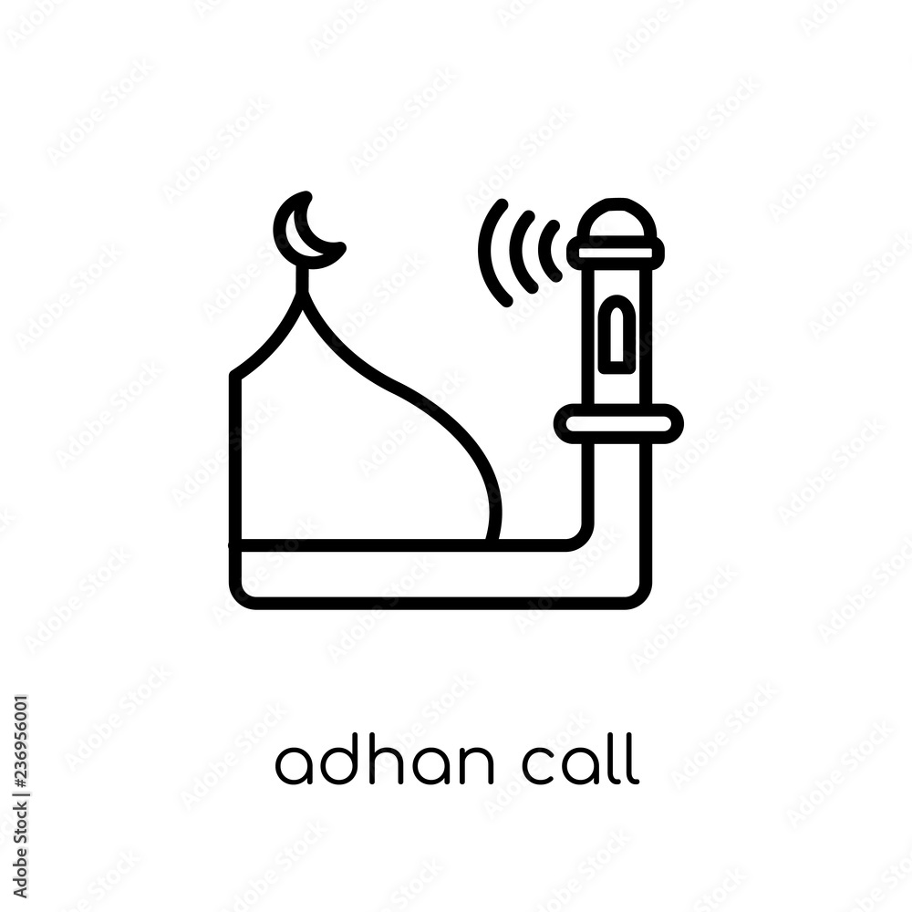 Poster adhan call icon. trendy modern flat linear vector adhan call icon on white background from thin line