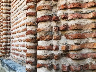 Brick wall. Architecture. Yellow old stone.  Brick building.