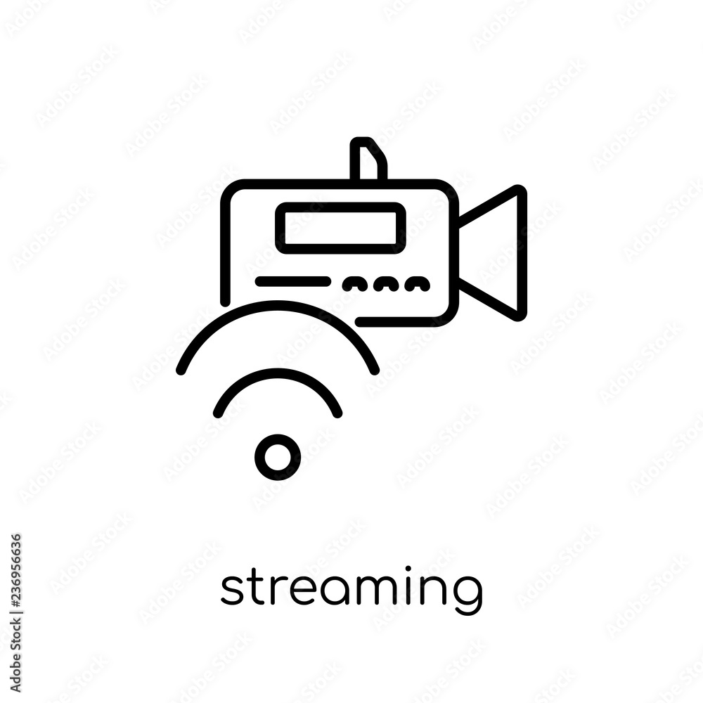 Poster streaming icon. trendy modern flat linear vector streaming icon on white background from thin line e