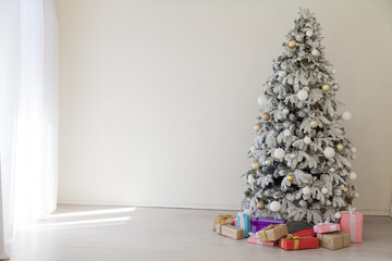 happy Christmas year tree gifts Interior white room holidays new