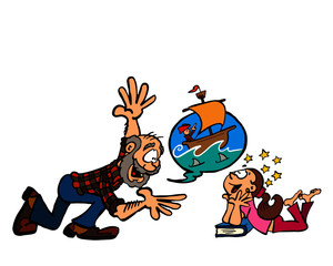 Storytelling grandpa telling story to grand-daughter 