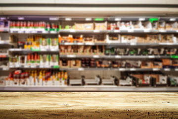 Table background of free space and shop interior 