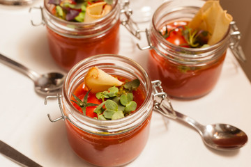 Delicious italian cold soup with tomatoes.