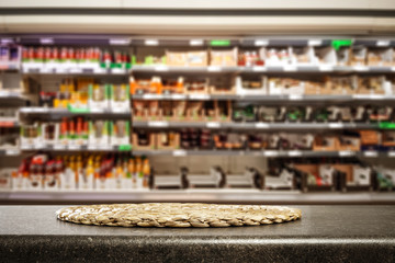 Table background of free space and shop interior 