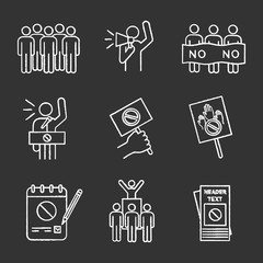 Protest action chalk icons set