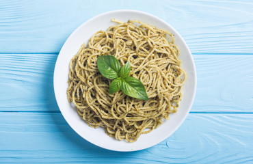 Pasta spaghetti with sauce pesto
