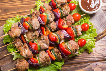 Grilled pork shish or kebab on skewers
