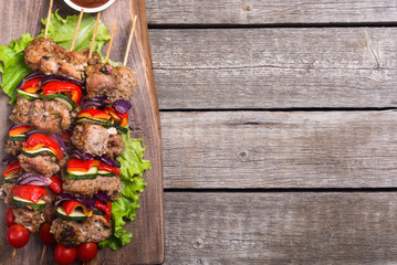 Grilled pork shish or kebab on skewers