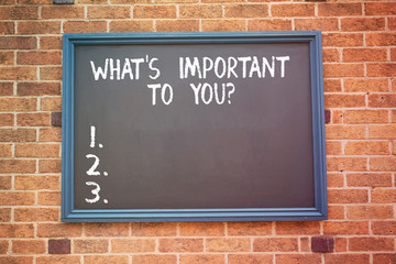 Word writing text What S Is Important To Youquestion. Business concept for Tell us your priorities...