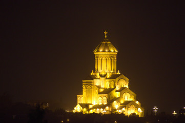 Holy Trinity Sameba Cathedral of Tbilisi, Georgia at night
