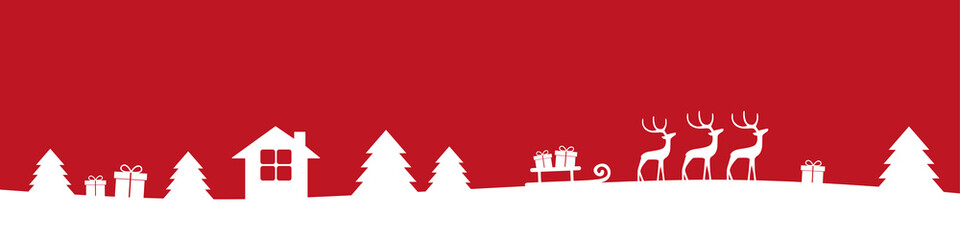 red and white christmas winter border with reindeers gifts and firs vector illustration EPS10