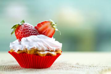 Tasty strawberry cream cake. Pastry. Sweet dessert