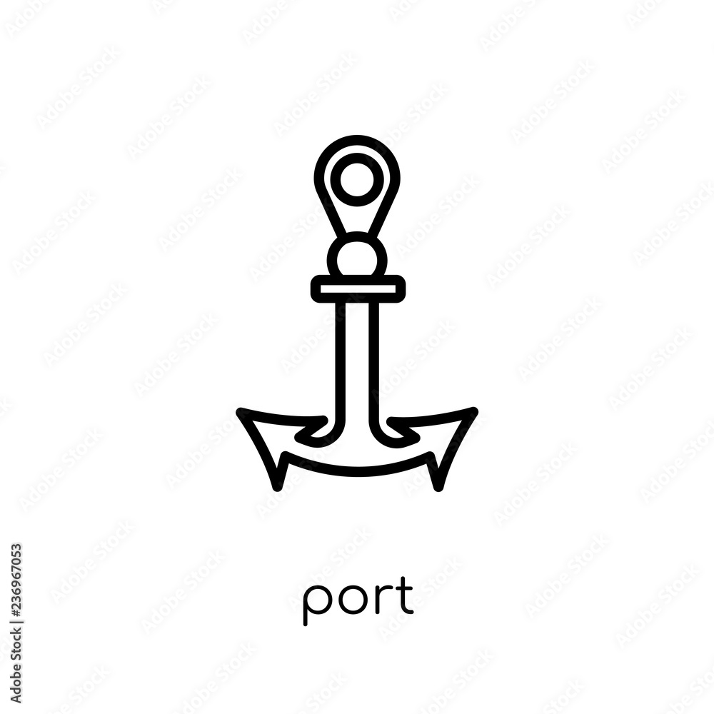 Poster port sign icon. trendy modern flat linear vector port sign icon on white background from thin line m