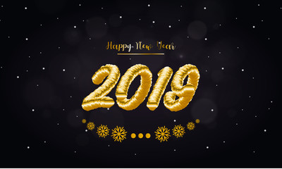 Happy New Year Banner with Gold 2019 Numbers on Dark Background