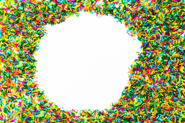 Copyspace on colorful rice on white background