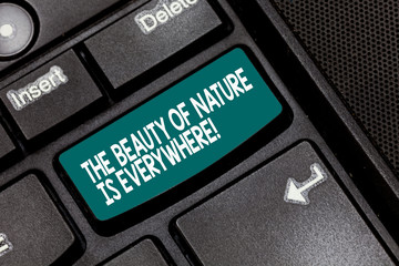 Conceptual hand writing showing The Beauty Of Nature Is Everywhere. Business photo text Natural scenes are in all the places Keyboard key Intention to create computer message idea