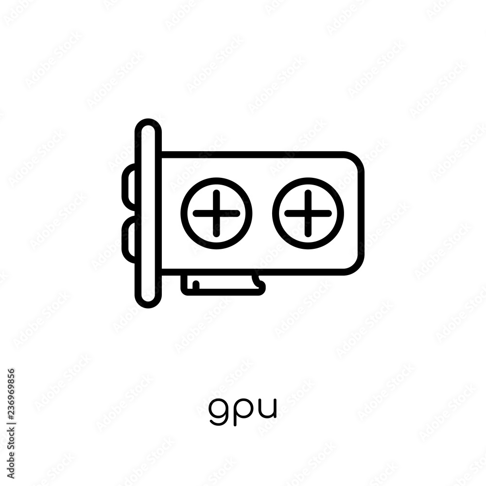 Poster gpu icon. trendy modern flat linear vector gpu icon on white background from thin line hardware coll