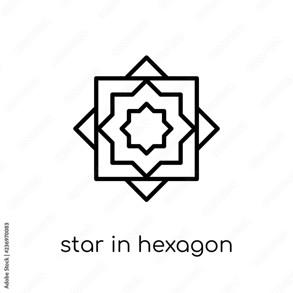Poster star in hexagon of small triangles icon from geometry collection